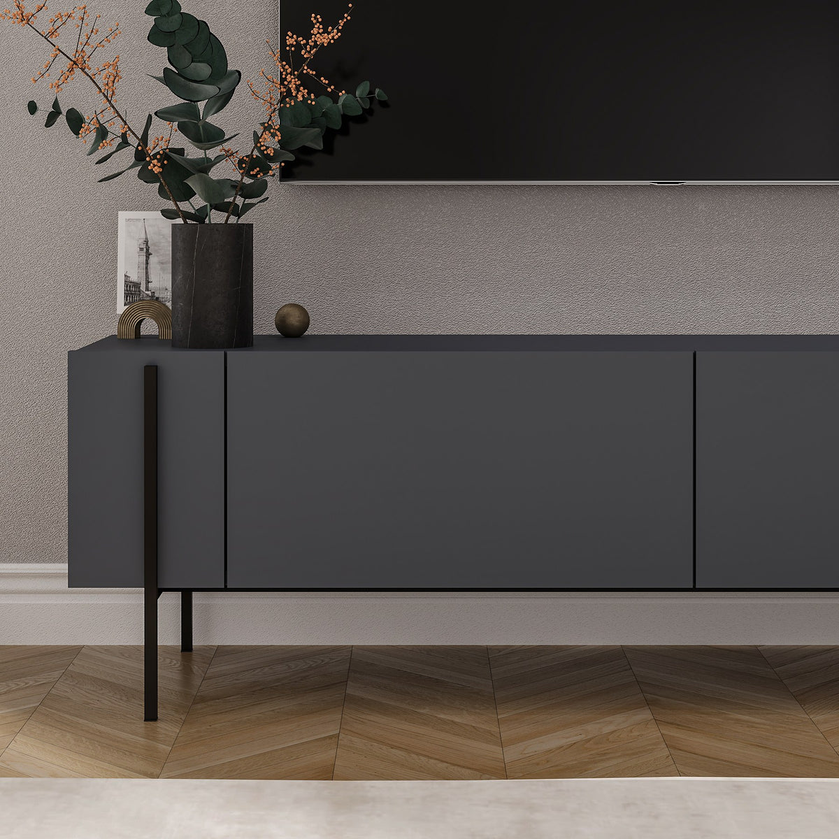 Herman TV cabinet anthracite 160 cm Melamine-faced wood composite