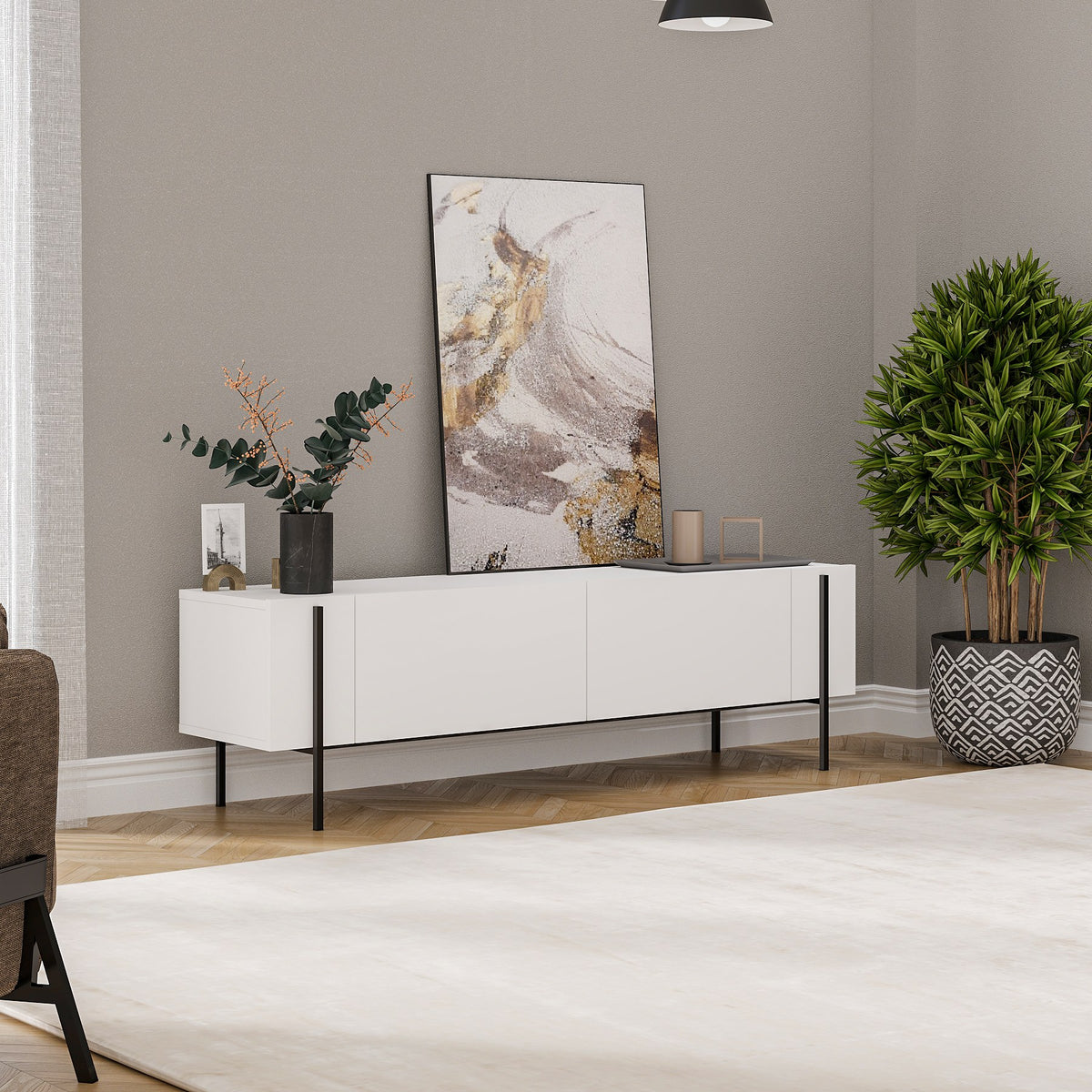 Herman TV cabinet white 160 cm Melamine wood composite