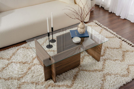 Coffee Tables - Rectangular Modern Coffee Table Vetroni Walnut Look - Glass - 105x65 cm - Dimehouse
