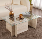 Coffee Tables - Rectangular Modern Coffee Table Vetroni Travertine Look - Glass - 105x65 cm - Dimehouse