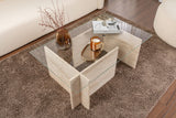 Coffee Tables - Rectangular Modern Coffee Table Vetroni Travertine Look - Glass - 105x65 cm - Dimehouse
