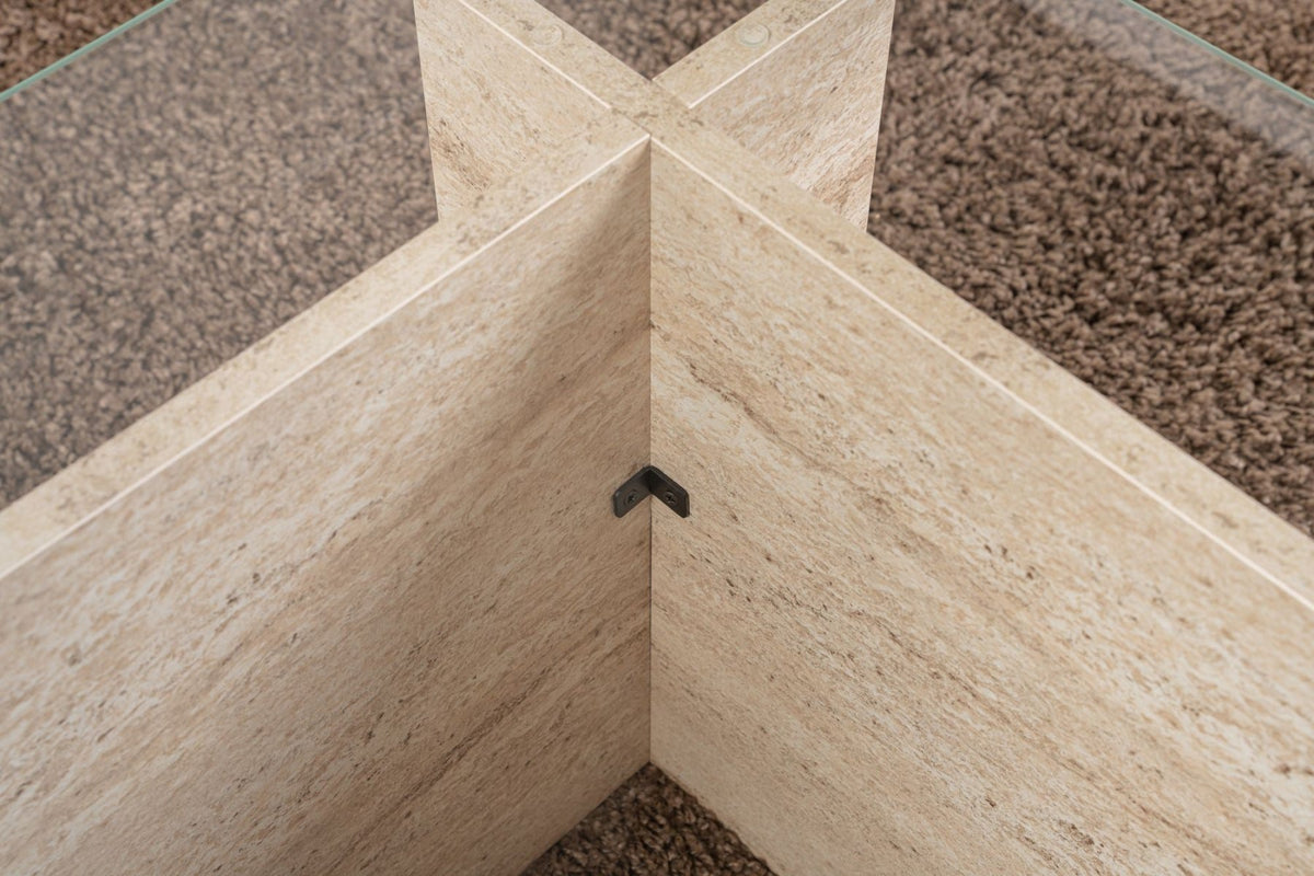 Coffee Tables - Rectangular Modern Coffee Table Vetroni Travertine Look - Glass - 105x65 cm - Dimehouse