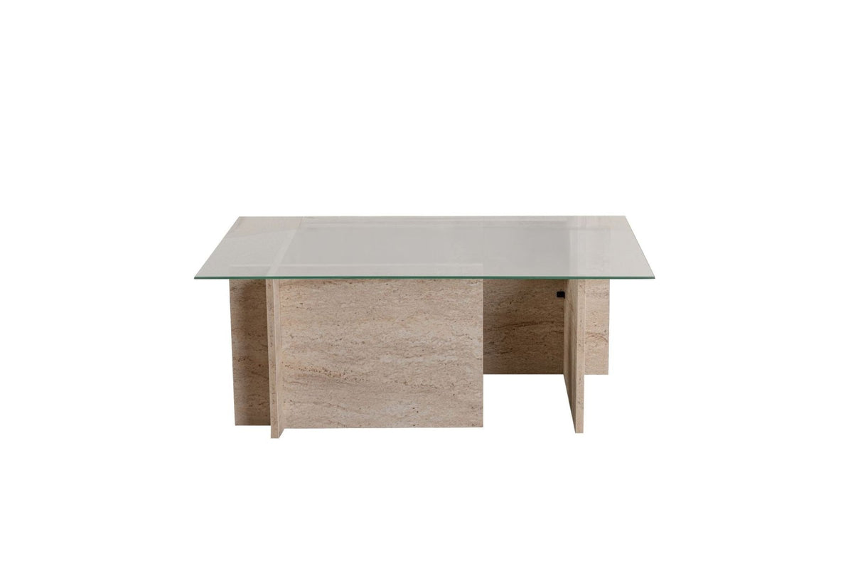 Coffee Tables - Rectangular Modern Coffee Table Vetroni Travertine Look - Glass - 105x65 cm - Dimehouse