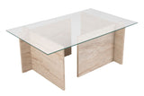 Coffee Tables - Rectangular Modern Coffee Table Vetroni Travertine Look - Glass - 105x65 cm - Dimehouse