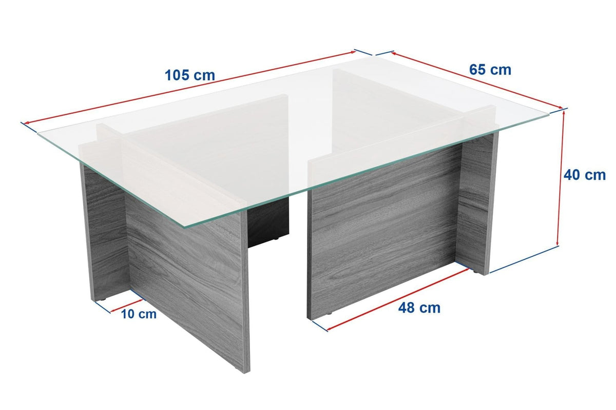 Coffee Tables - Rectangular Modern Coffee Table Vetroni Travertine Look - Glass - 105x65 cm - Dimehouse