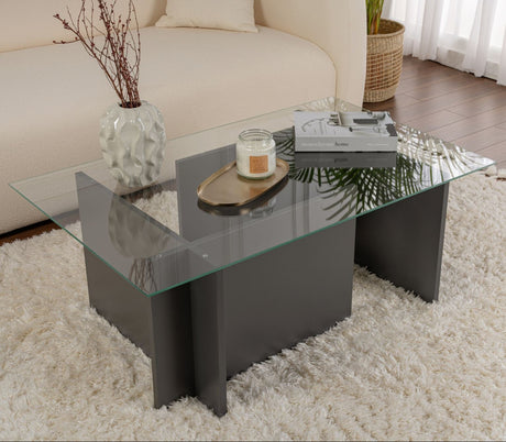 Coffee Tables - Rectangular Modern Coffee Table Vetroni Anthracite - Glass - 105x65 cm - Dimehouse