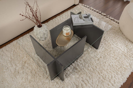 Coffee Tables - Rectangular Modern Coffee Table Vetroni Anthracite - Glass - 105x65 cm - Dimehouse