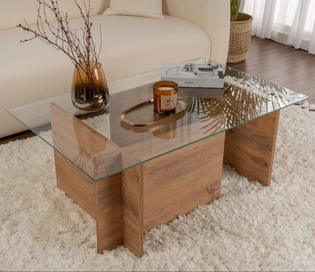 Coffee Tables - Rectangular Modern Coffee Table Vetroni Atlantic Pine Look - Glass - 105x65 cm - Dimehouse