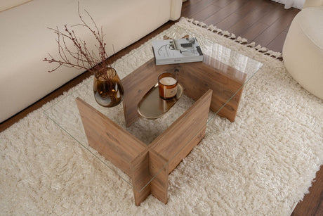 Coffee Tables - Rectangular Modern Coffee Table Vetroni Atlantic Pine Look - Glass - 105x65 cm - Dimehouse