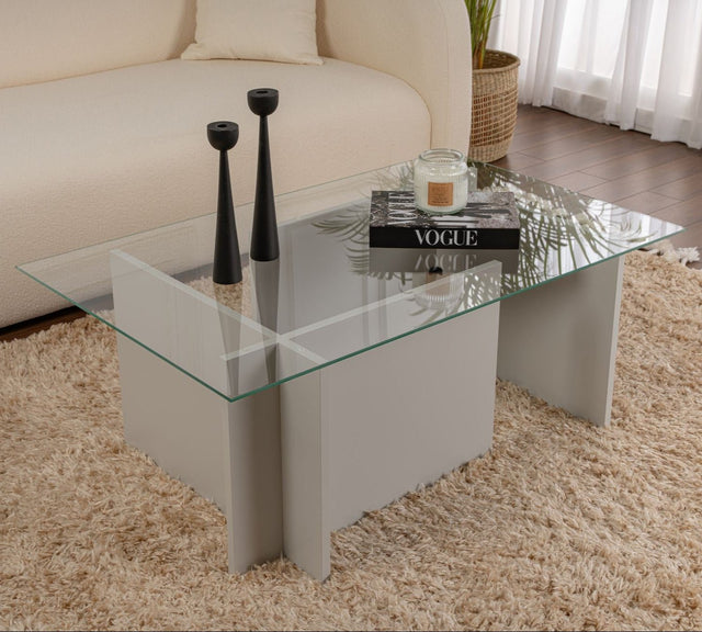 Coffee Tables - Rectangular Modern Coffee Table Vetroni Gray - Glass - 105x65 cm - Dimehouse