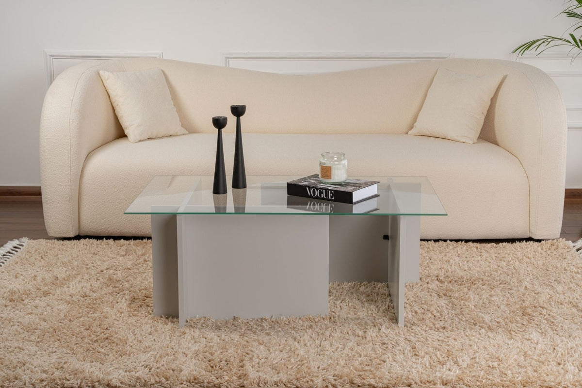Coffee Tables - Rectangular Modern Coffee Table Vetroni Gray - Glass - 105x65 cm - Dimehouse
