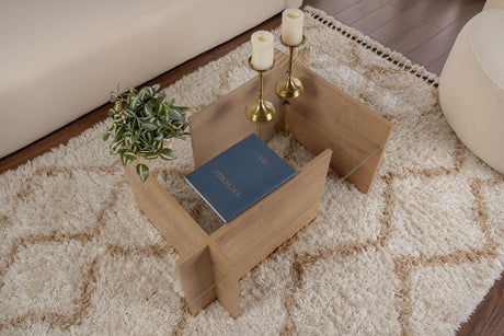 Coffee Tables - Rectangular Modern Coffee Table Honey Oak Wood Look - Glass - 105x65 cm - Dimehouse