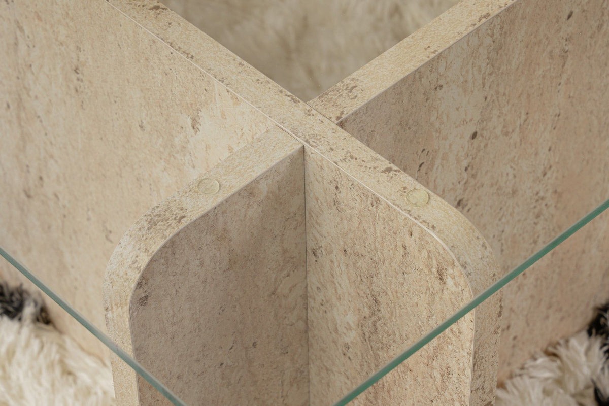 Coffee tables - Coffee table travertine glass Opal 105x65 cm - Dimehouse