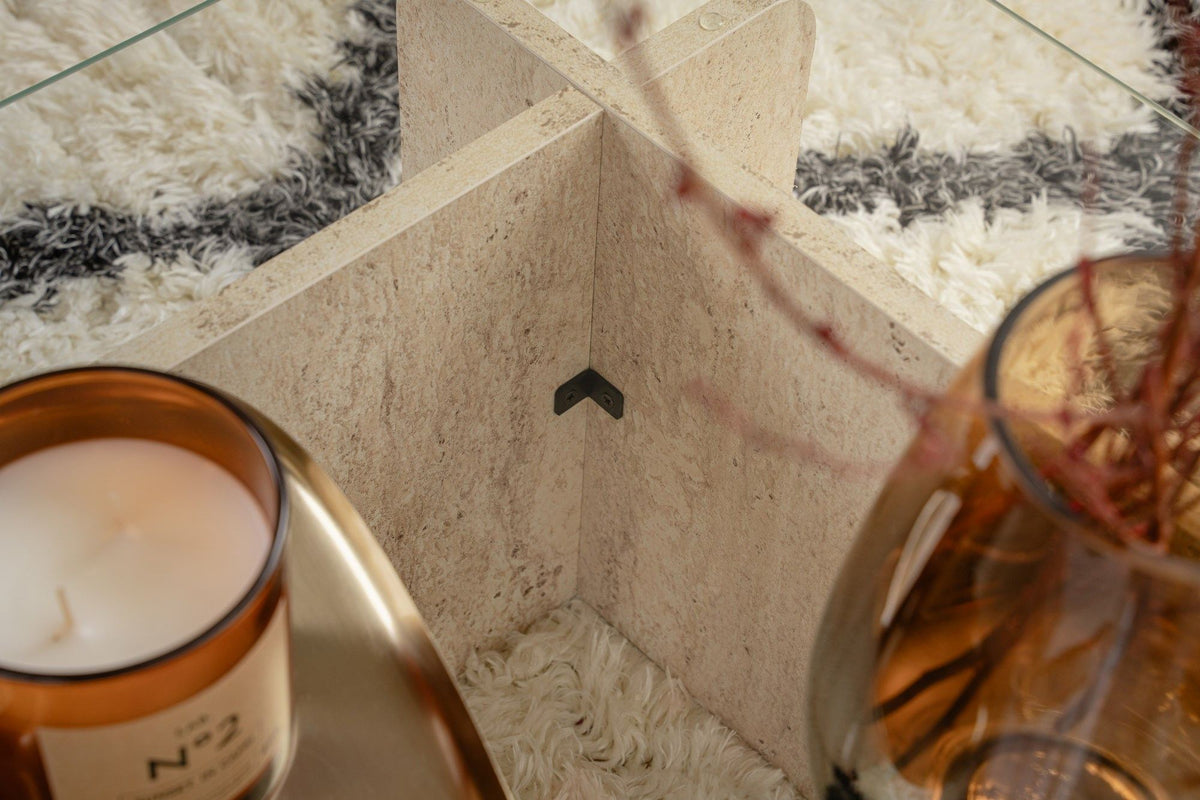 Coffee tables - Coffee table travertine glass Opal 105x65 cm - Dimehouse