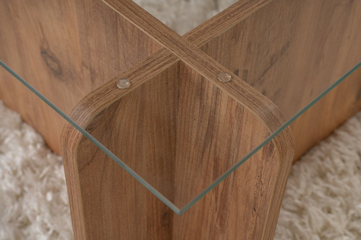 Coffee tables - Coffee table Atlantic Pine Melamine Glass Opal 105x65x30 cm - Dimehouse
