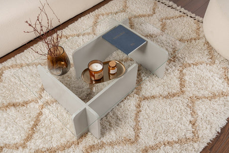 Coffee tables - Coffee table Gray Melamine Glass Opal 105x65x30 cm - Dimehouse