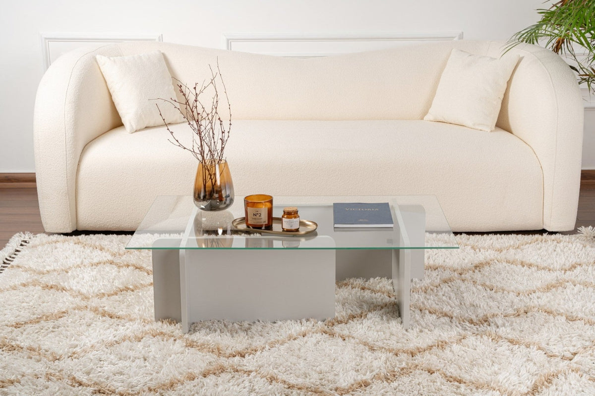 Coffee tables - Coffee table Gray Melamine Glass Opal 105x65x30 cm - Dimehouse
