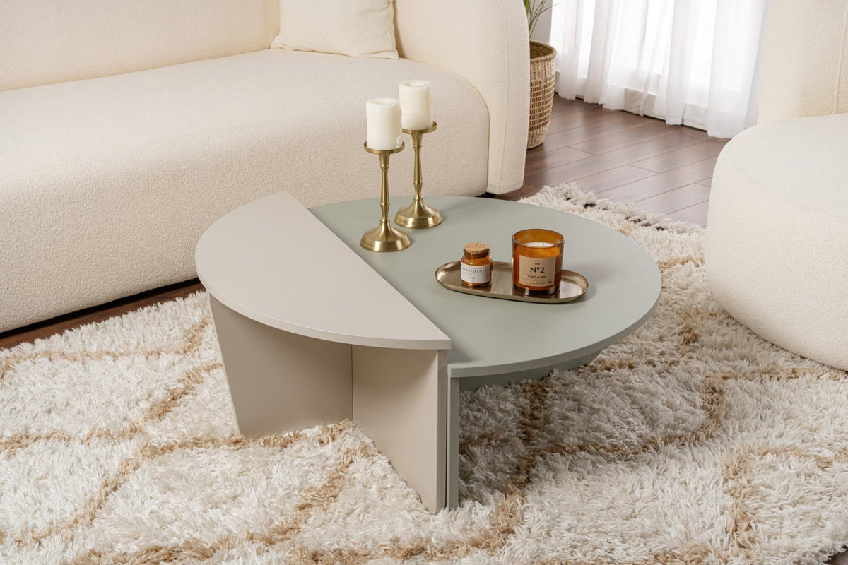 Coffee Tables - Round Coffee Table Ash Green Melamine 90 cm Orin - Dimehouse