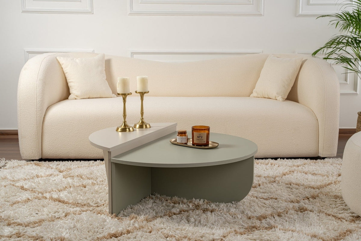Coffee Tables - Round Coffee Table Ash Green Melamine 90 cm Orin - Dimehouse