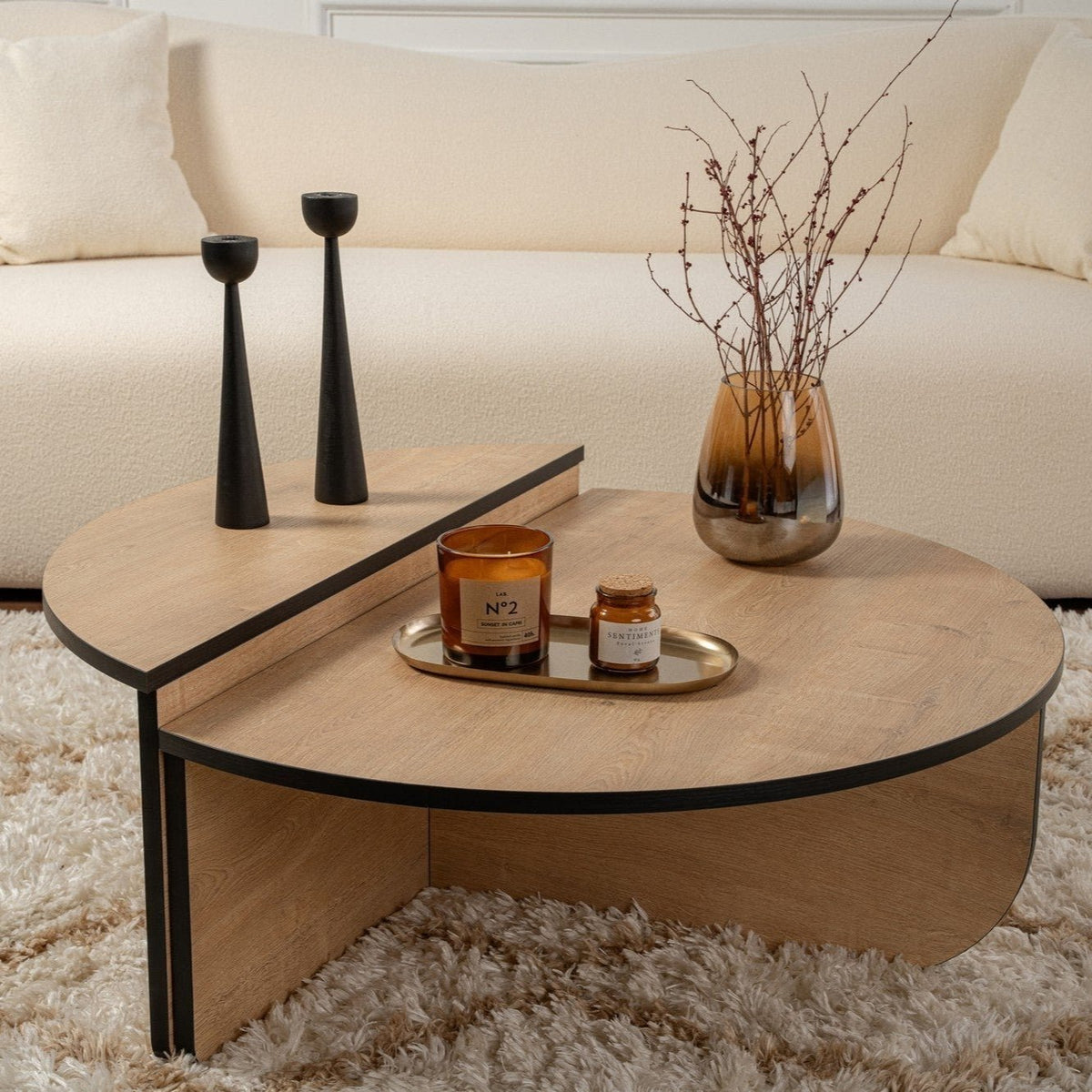 Coffee tables - Coffee table Round 85 cm Natural Oak Look Melamine Orin - Dimehouse