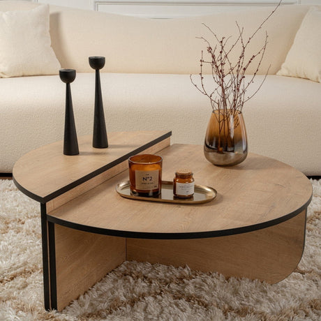 Coffee tables - Coffee table Round 85 cm Natural Oak Look Melamine Orin - Dimehouse