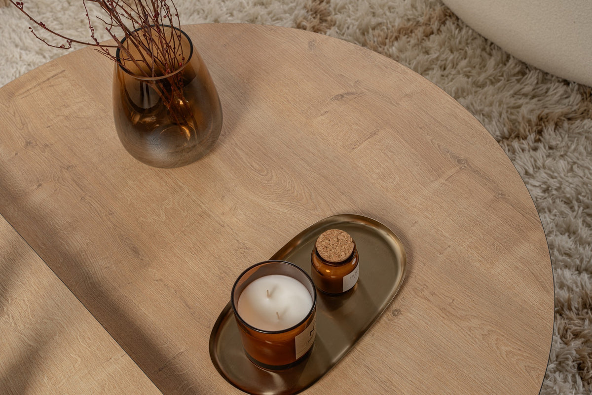 Coffee tables - Coffee table Round 85 cm Natural Oak Look Melamine Orin - Dimehouse