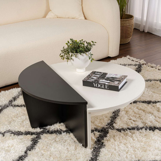 Coffee tables - Round coffee table Orion white and black melamine 90x60 cm - Dimehouse