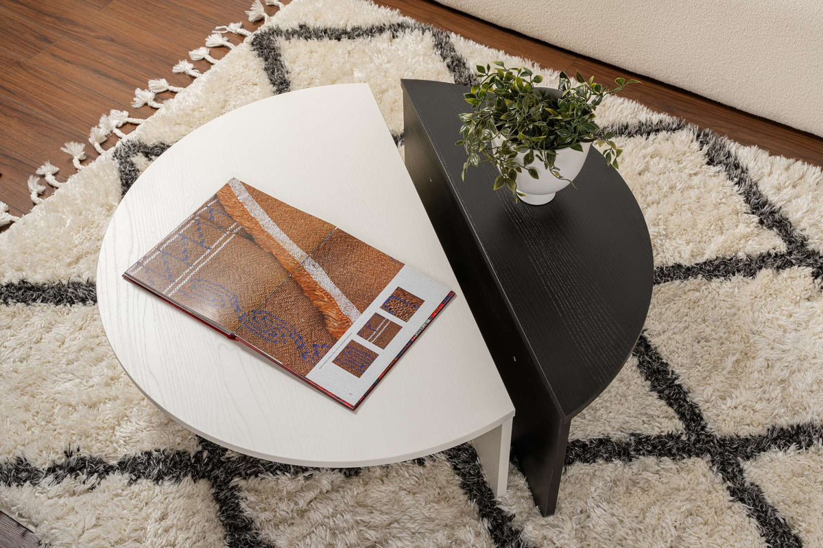 Coffee tables - Round coffee table Orion white and black melamine 90x60 cm - Dimehouse
