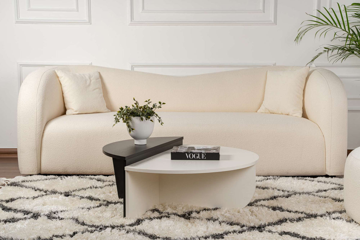 Coffee tables - Round coffee table Orion white and black melamine 90x60 cm - Dimehouse