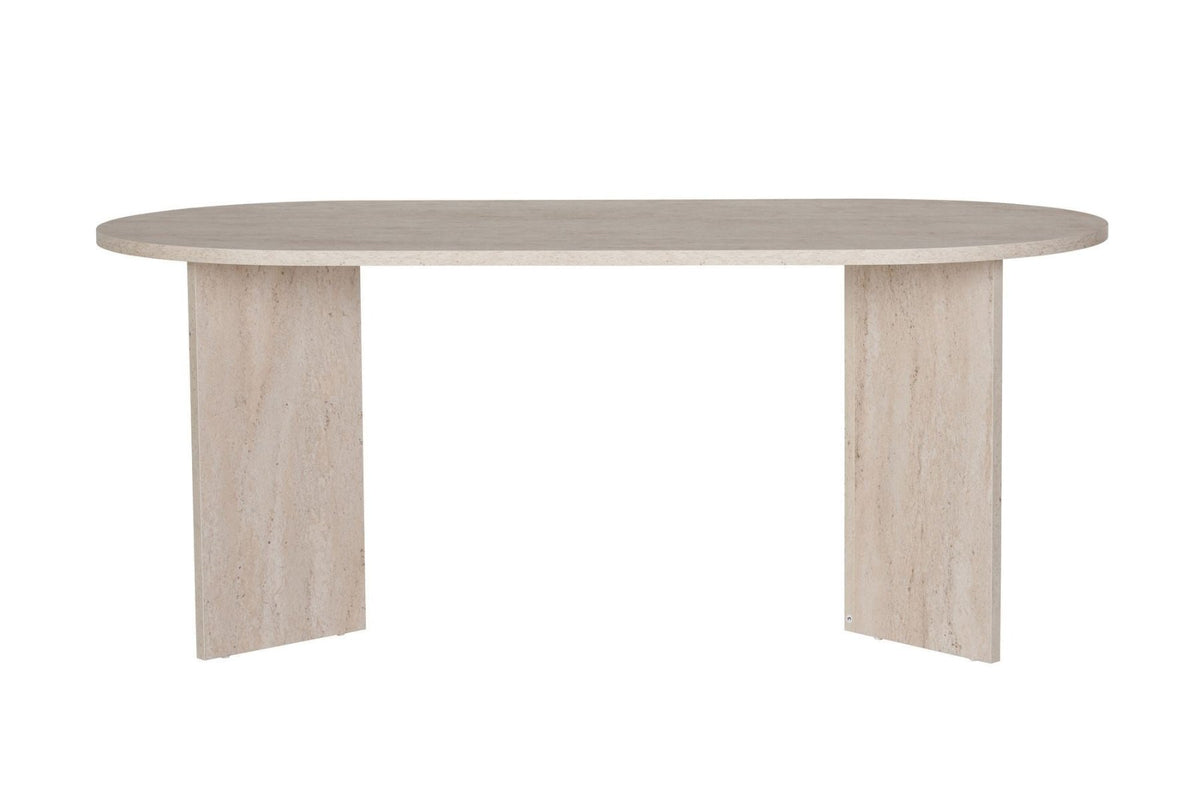 Dining tables - Oval dining table travertine melamine - Japandi - 180x89.5x75 cm - Sota - Dimehouse