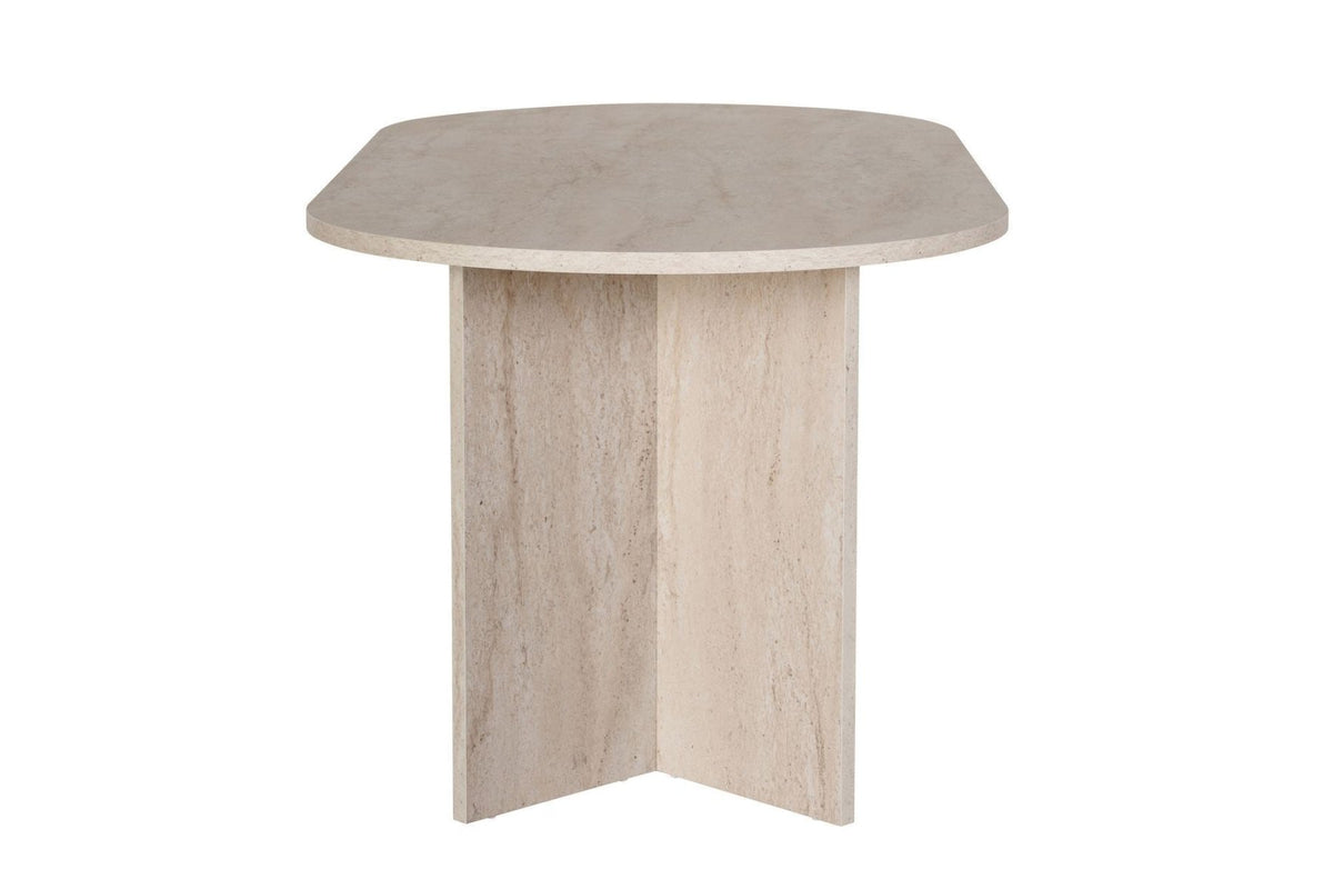 Dining tables - Oval dining table travertine melamine - Japandi - 180x89.5x75 cm - Sota - Dimehouse