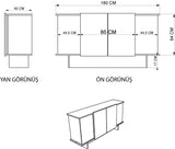 Diana sideboard with open compartments 180 cm Sand and walnut Melamine-coated wood