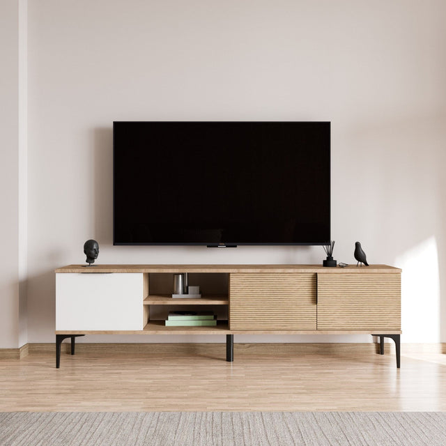 Tarz sideboard in white oak look 180 cm White, oak look Melamine coated wood composite