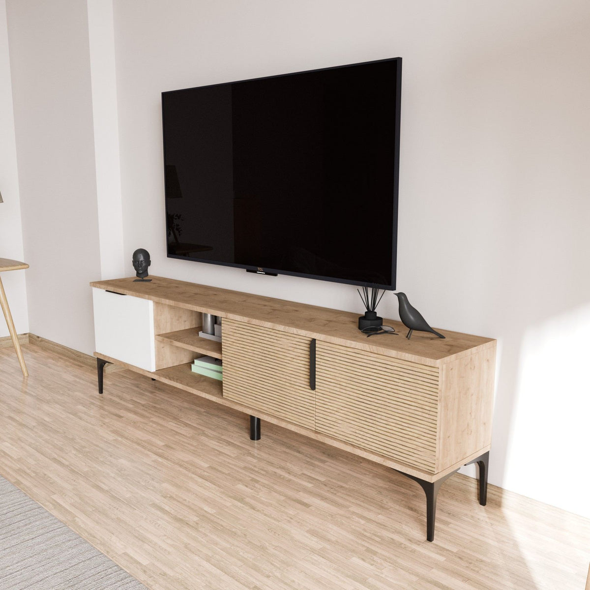 Tarz sideboard in white oak look 180 cm White, oak look Melamine coated wood composite