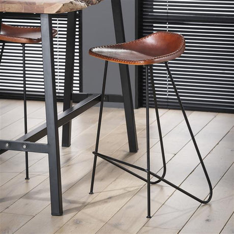 Bar Stools - Bar Stool Brown Leather Bruce - 67 cm - Without Backrest - Dimehouse
