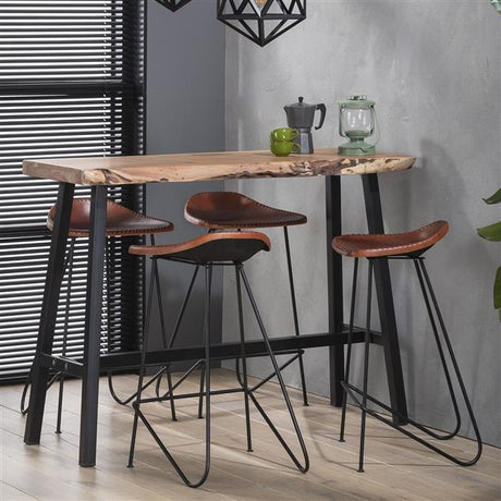 Bar Stools - Bar Stool Brown Leather Bruce - 67 cm - Without Backrest - Dimehouse