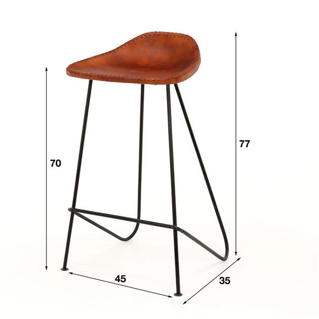 Bar Stools - Bar Stool Brown Leather Bruce - 67 cm - Without Backrest - Dimehouse