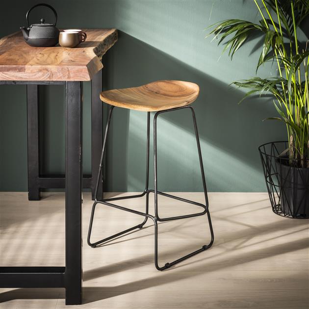 Bar Stools - Industrial Bar Stool Acacia Wood Elly - Seat height 71 cm - Without Backrest - Dimehouse