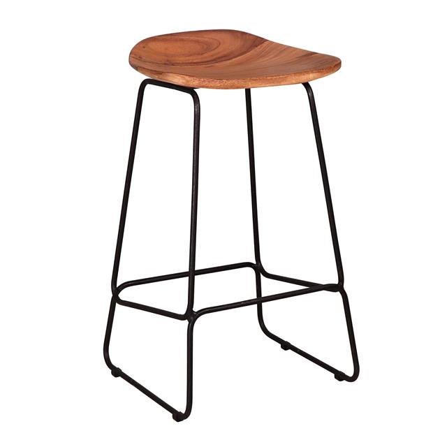 Bar Stools - Industrial Bar Stool Acacia Wood Elly - Seat height 71 cm - Without Backrest - Dimehouse