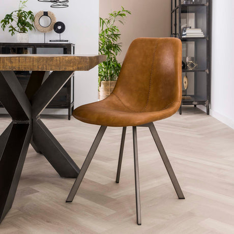 Dining room chairs - Set of 4 Dining room chairs Siena Saddle PU brown - Dimehouse
