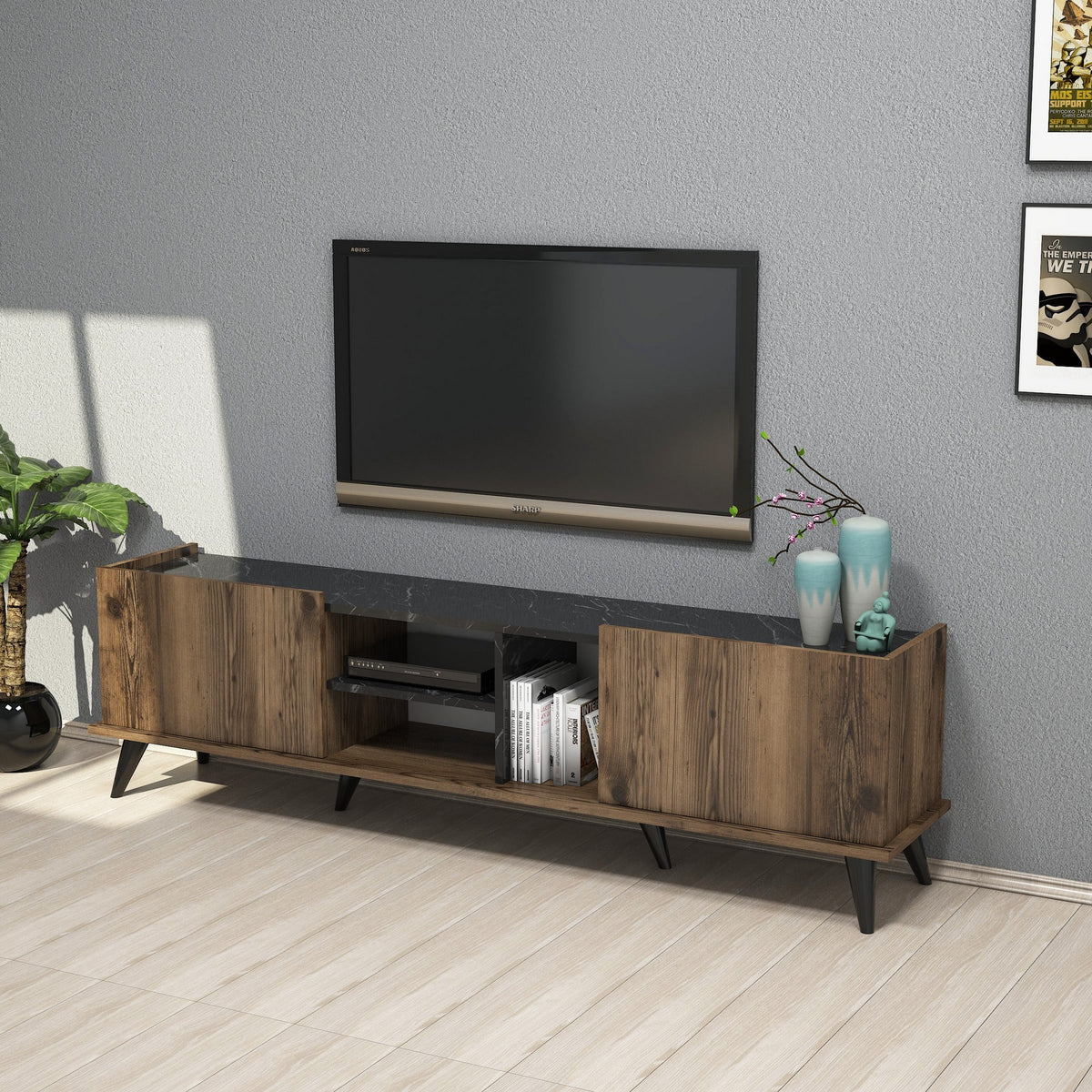 TV Furniture - TV Furniture Elegant Walnut Black Melamine 180x52x34 cm - Dimehouse