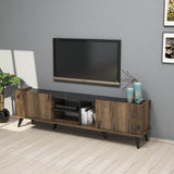 TV Furniture - TV Furniture Elegant Walnut Black Melamine 180x52x34 cm - Dimehouse