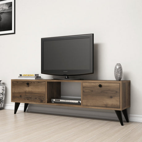 TV Furniture - TV Furniture Serenat Walnut Black Melamine 138x42.6x29.5 cm - Dimehouse