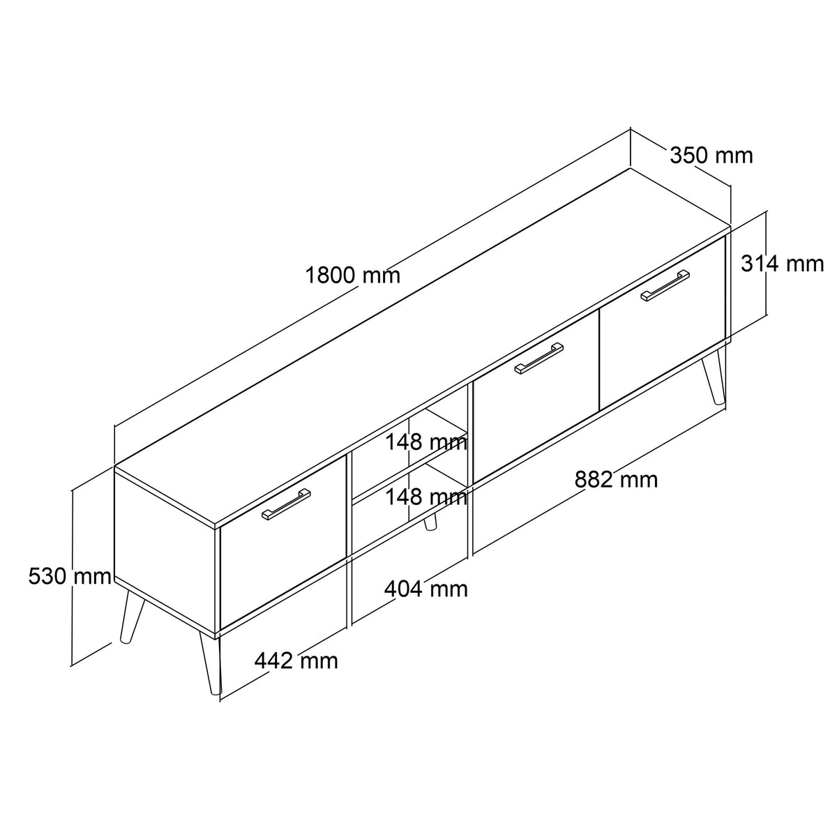 TV Furniture - TV Furniture Exxen Oak Melamine 180x52x35 cm - Dimehouse