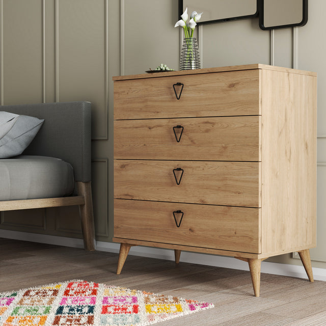Chests of drawers - Chest of drawers Versa Oak Melamine 80x90.8x45 cm - Dimehouse