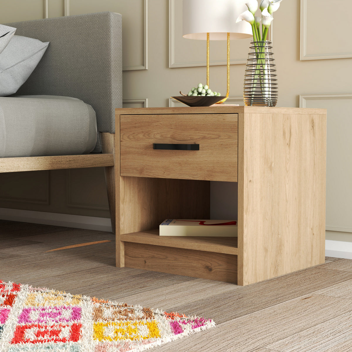 Bedside tables - Bedside table Grande Oak Melamine 52x46.8x45 cm - Dimehouse