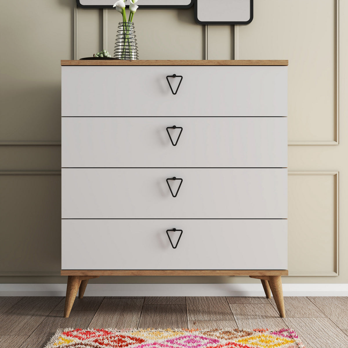 Chests of drawers - Chest of drawers Versa Oak White Melamine 80x90.8x45 cm - Dimehouse