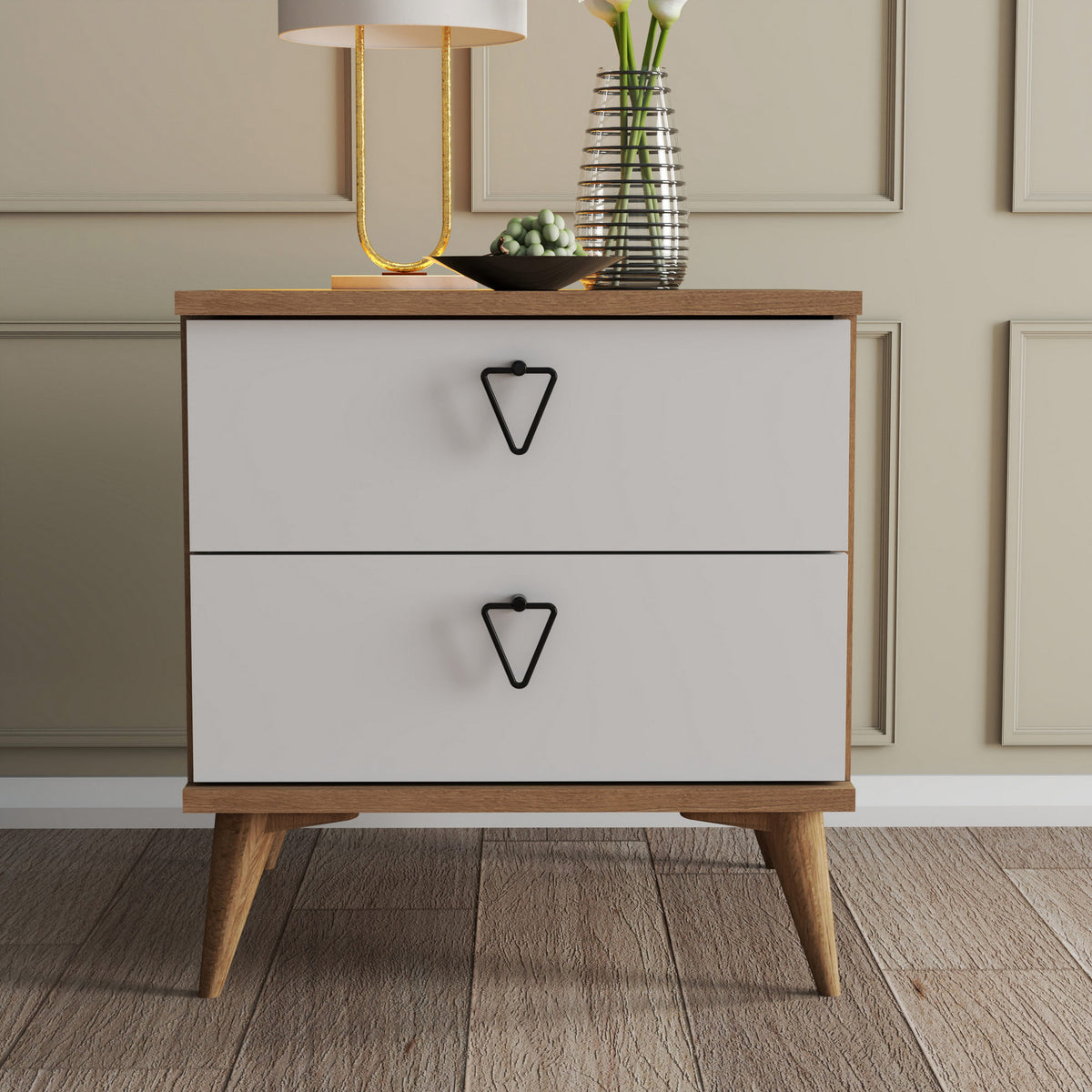 Bedside tables - Bedside table Versa Oak White Melamine 52x55.1x45 cm - Dimehouse