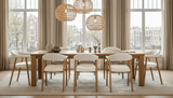 Dining room chairs - Japandi Dining room chair Sand color Bouclé Suki - Oak look Frame - With Armrest - Dimehouse
