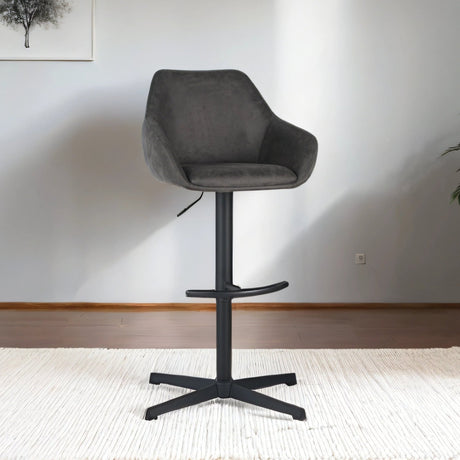 Bar Stools - Venom Bar Stool Anthracite Eco - leather - Adjustable Swivel Bar Chair with Armrest - Dimehouse